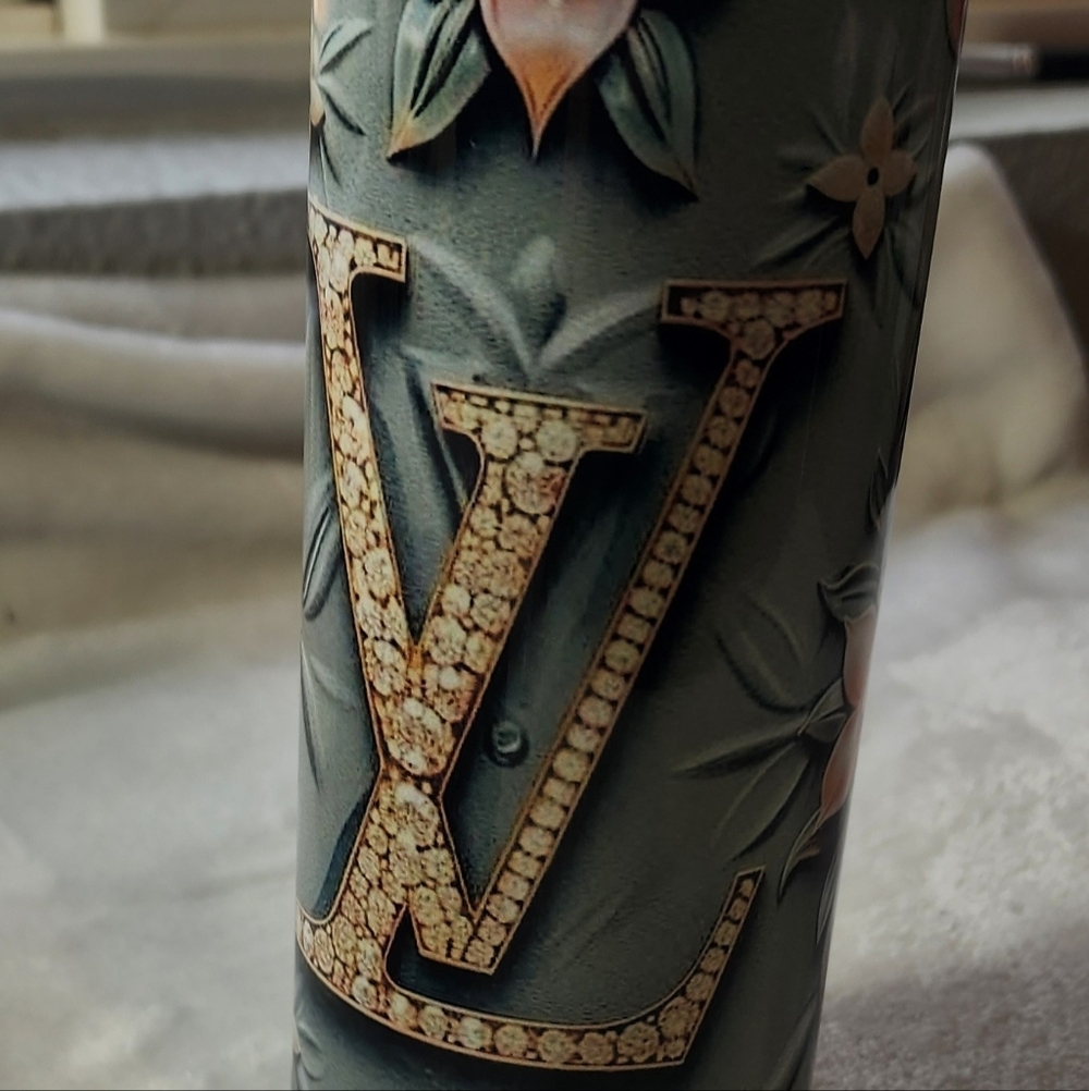 Crystal LV Monogram Tumbler - Blue & Pink Hand Crafted 20 Oz. NIB - Picture 8 of 9